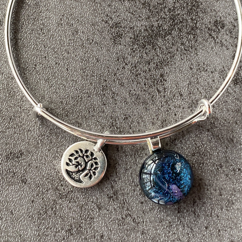 Water Reflections, Blue Dichroic Glass Bracelet, Silver
