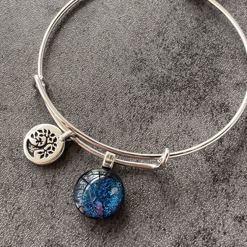 Water Reflections, Blue Dichroic Glass Bracelet, Silver