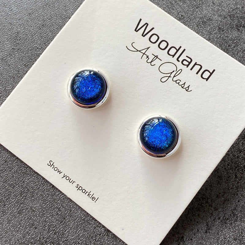 Blue Lagoon, Blue Dichroic Earrings, Silver