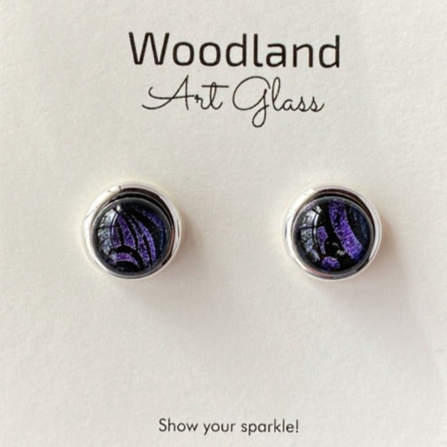 Purple Reign, Purple Etched Dichroic Earrings, Silver