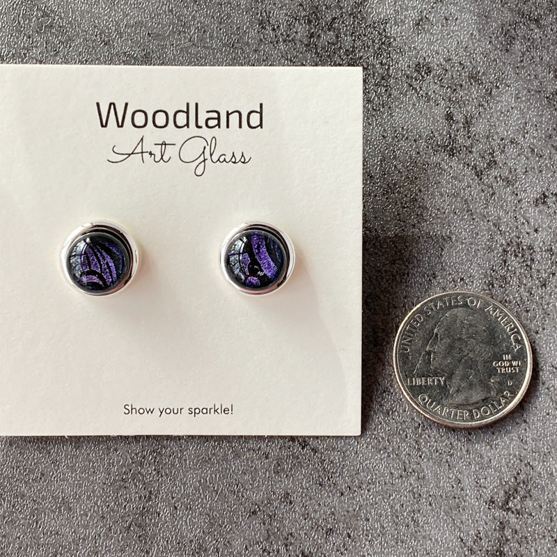 Purple Reign, Purple Etched Dichroic Earrings, Silver
