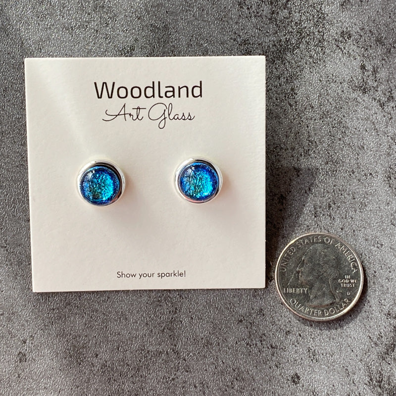 Tidepool Treasures, Blue Dichroic Earrings, Silver