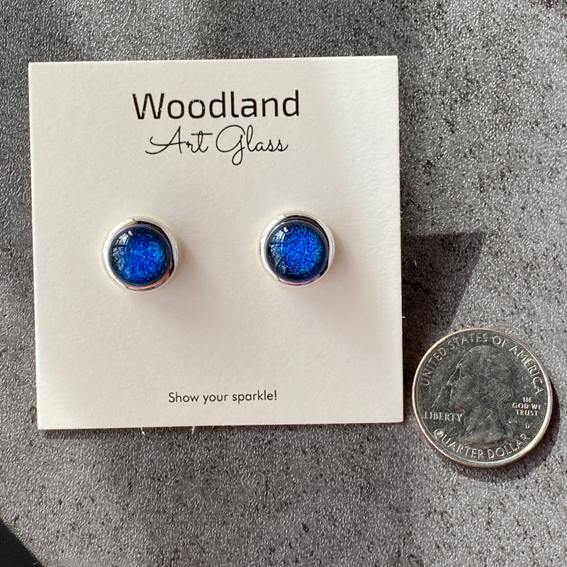 Electric Blue, Blue Dichroic Earrings, Silver