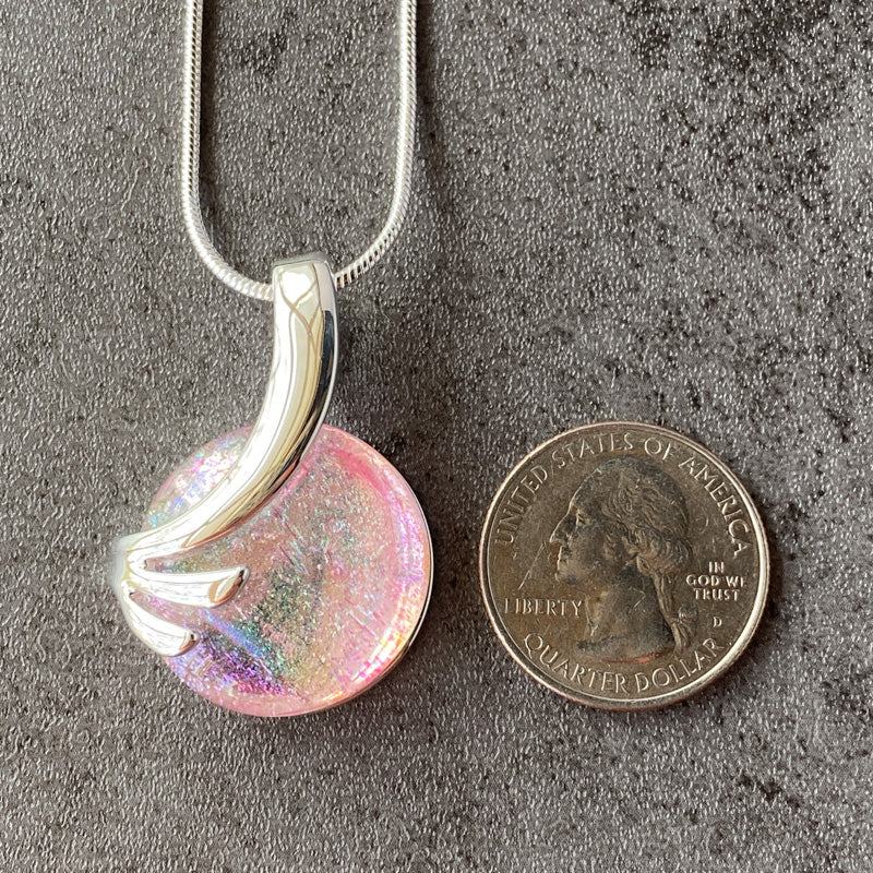 Sparkling Dust, Pink Dichroic Glass Necklace, Silver