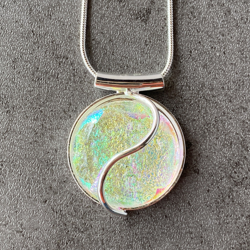I Thought It Was Opal, Dichroic Glass Necklace, Silver