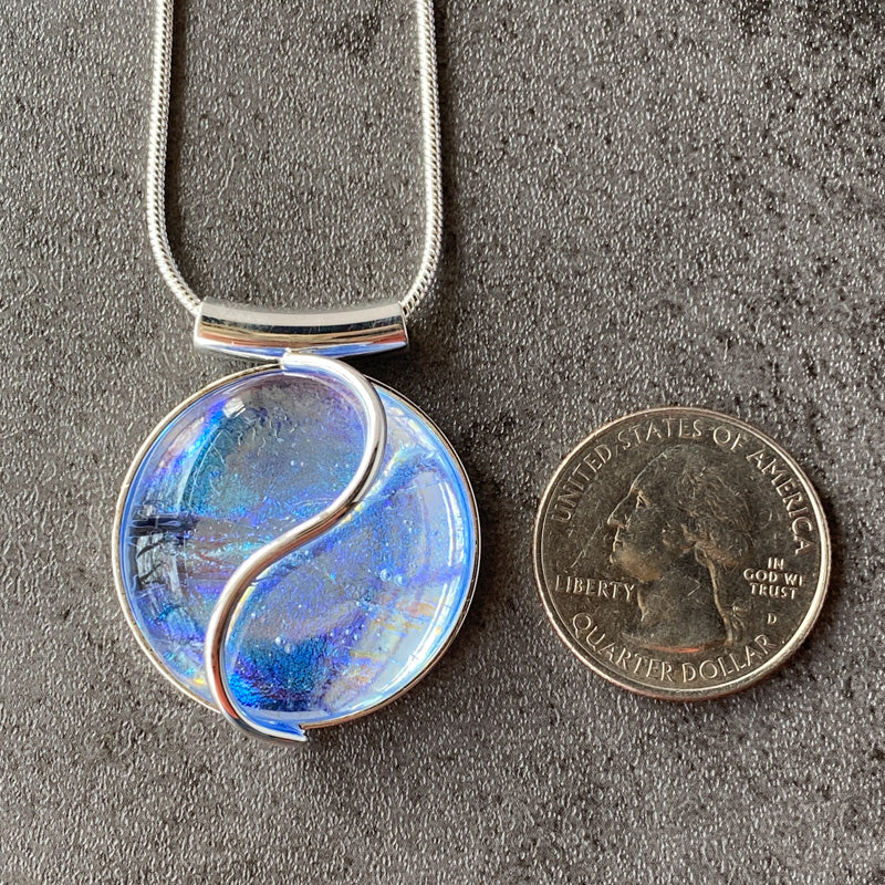 Aurora Wonder, Blue Dichroic Glass Necklace, Silver