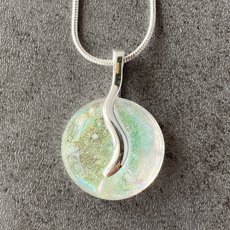 Let's Glow, Dichroic Glass Necklace, Silver