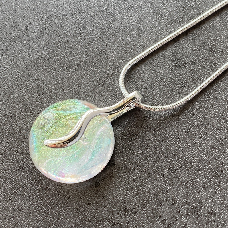 Let's Glow, Dichroic Glass Necklace, Silver