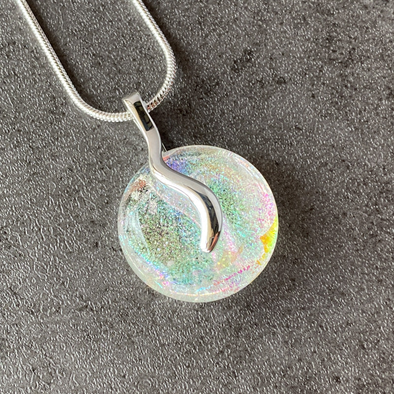 Soap Bubbles, Multi-Color Dichroic Glass Necklace, Silver