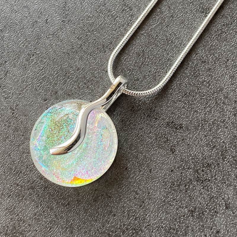Soap Bubbles, Multi-Color Dichroic Glass Necklace, Silver