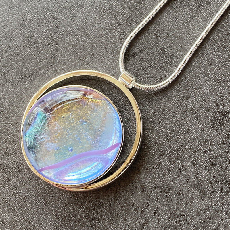 Moonbeam, Lavender Dichroic Glass Necklace, Silver