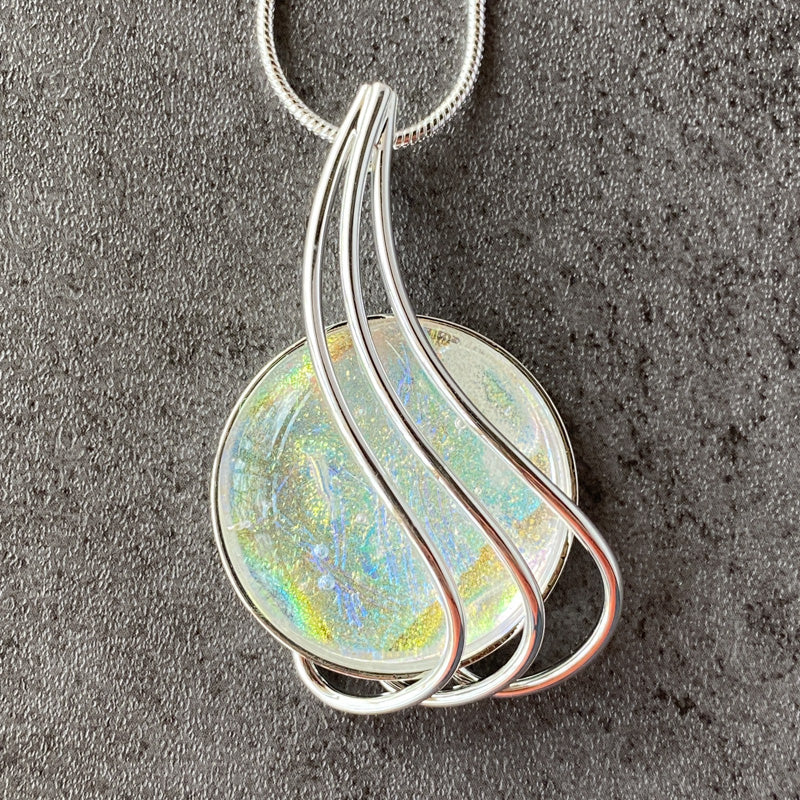 Dazzling, Dichroic Glass Necklace, Silver