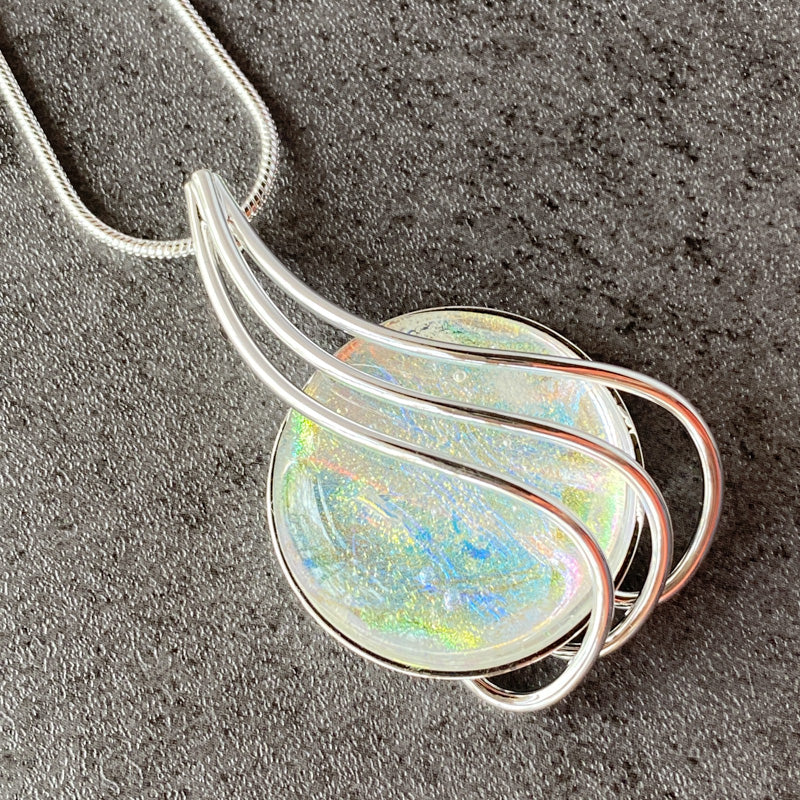 Dazzling, Dichroic Glass Necklace, Silver