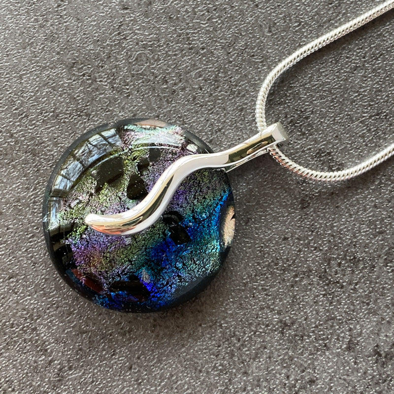 Elven Realm, Multi-Color Dichroic Glass Necklace, Silver