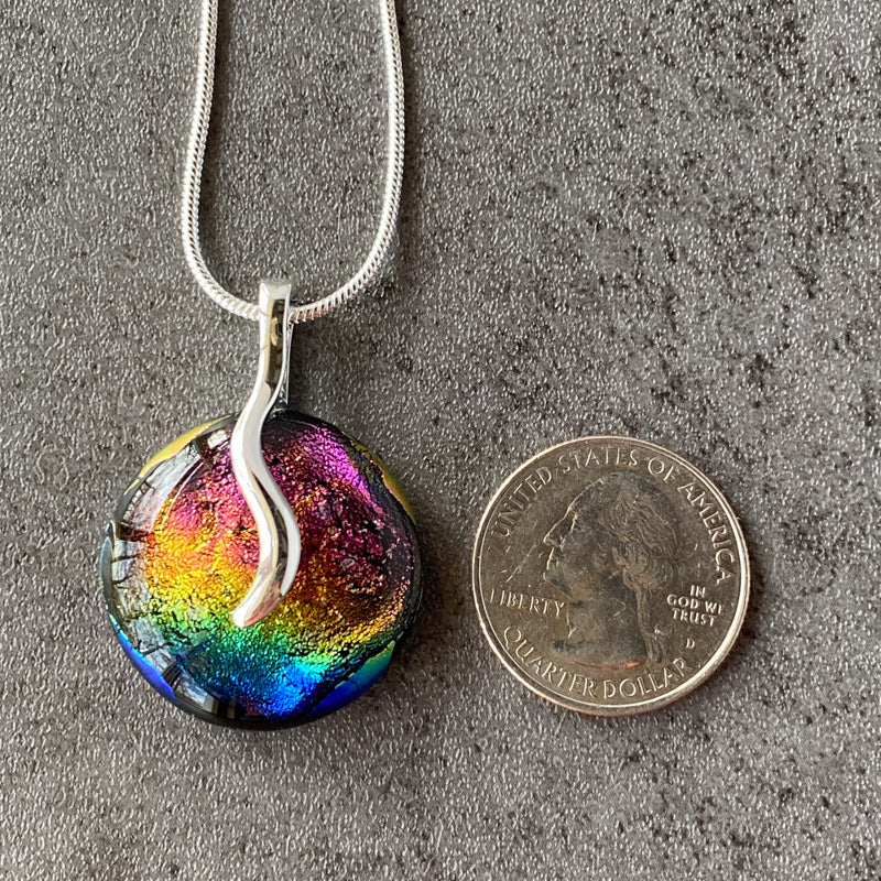 Rainbow Sparkle, Multi-Color Dichroic Glass Necklace, Silver
