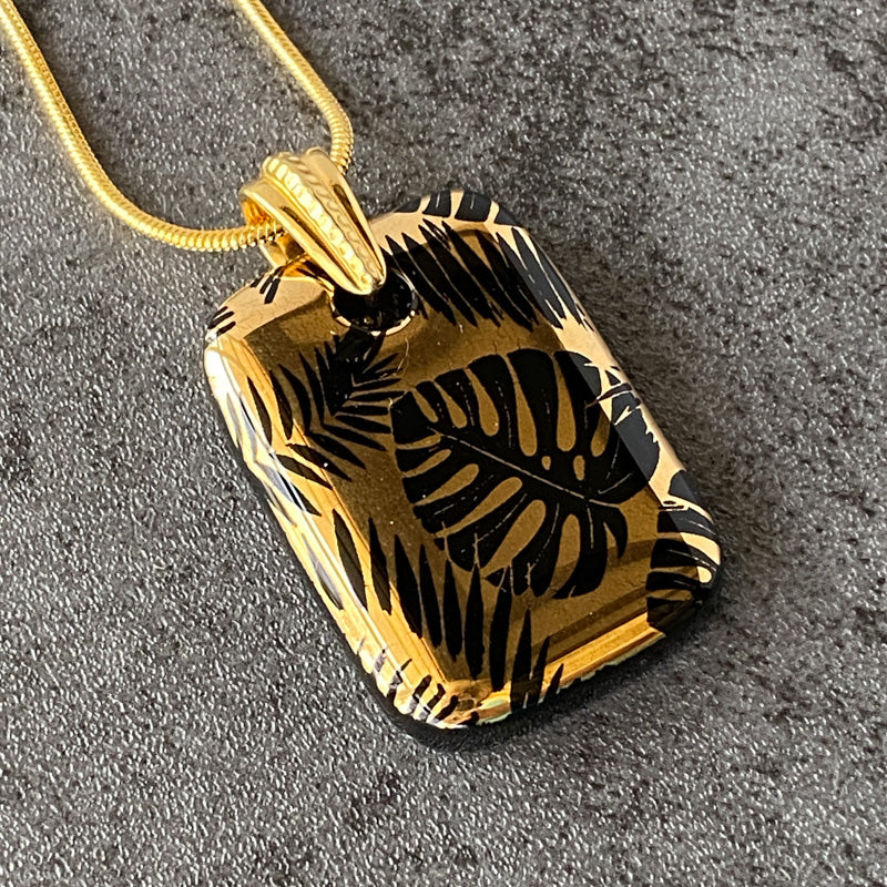 Desert Palms, Black and 18kt Gold Fused Glass Necklace