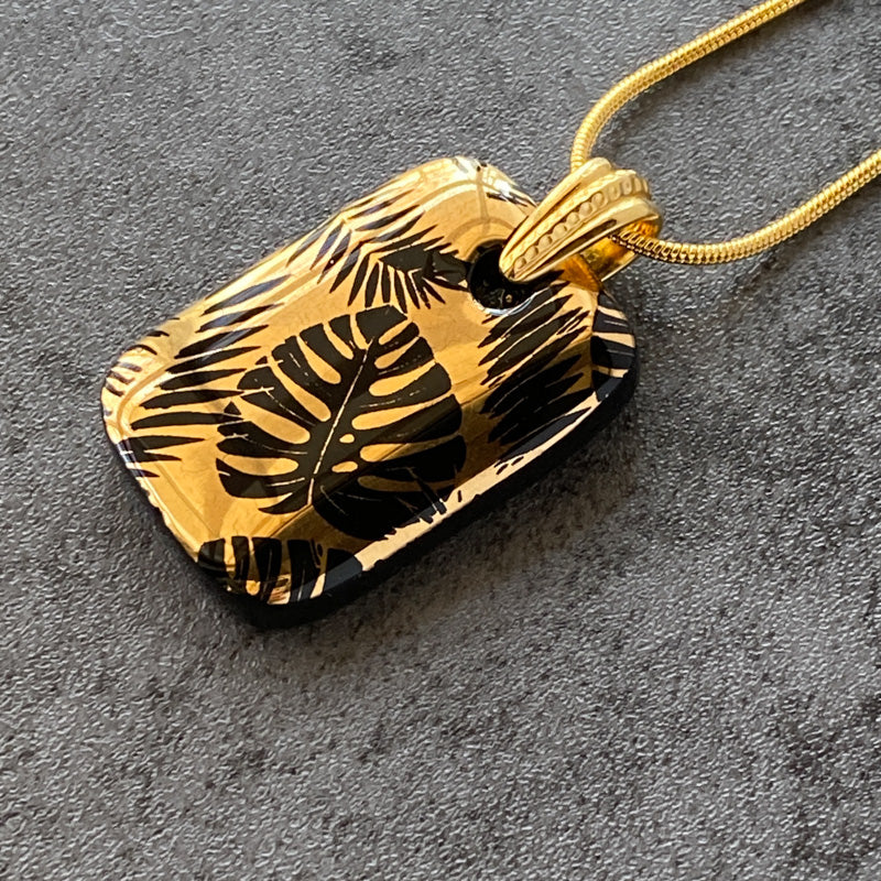 Desert Palms, Black and 18kt Gold Fused Glass Necklace