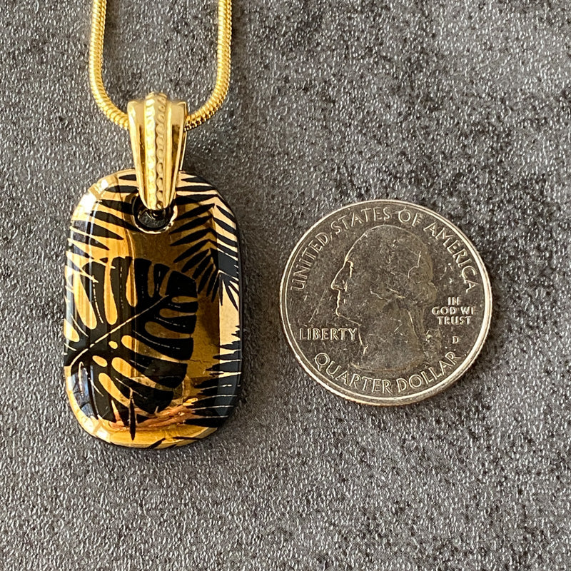 Cabana Shine, Black and 18kt Gold Fused Glass Necklace