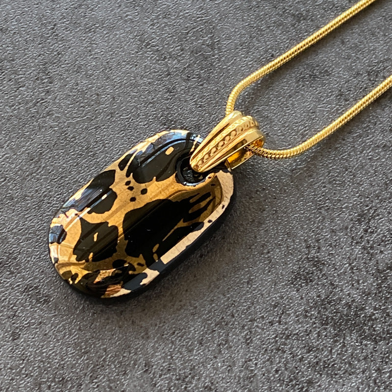 Masquerade Ball, Black and 18kt Gold Fused Glass Necklace