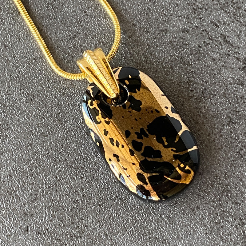 Jazz Night Mystery, Black and 18kt Gold Fused Glass Necklace