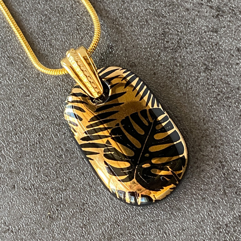 Evening Breeze, Black and 18kt Gold Fused Glass Necklace