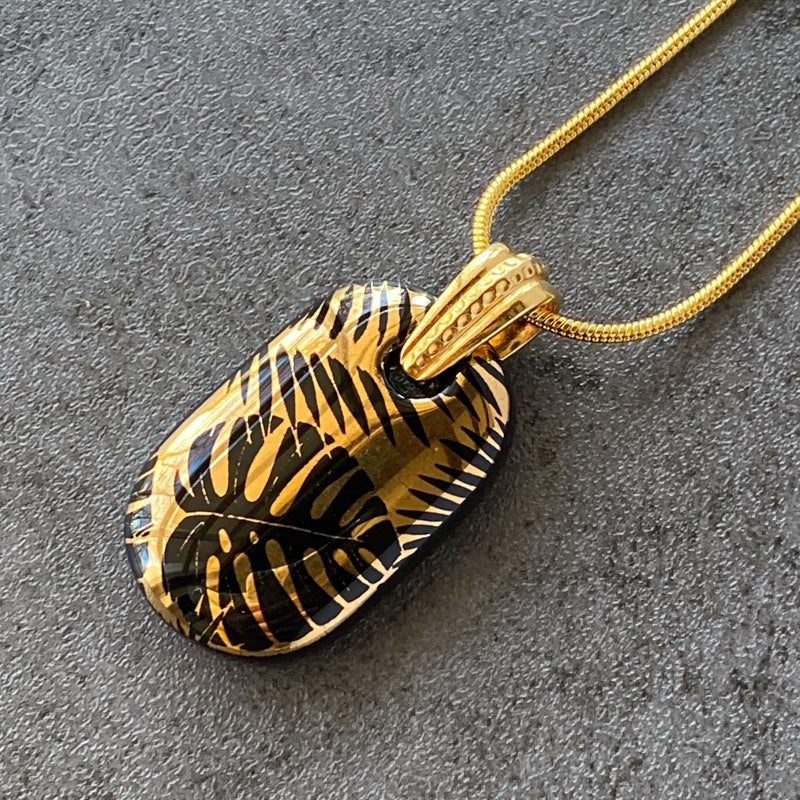 Evening Breeze, Black and 18kt Gold Fused Glass Necklace