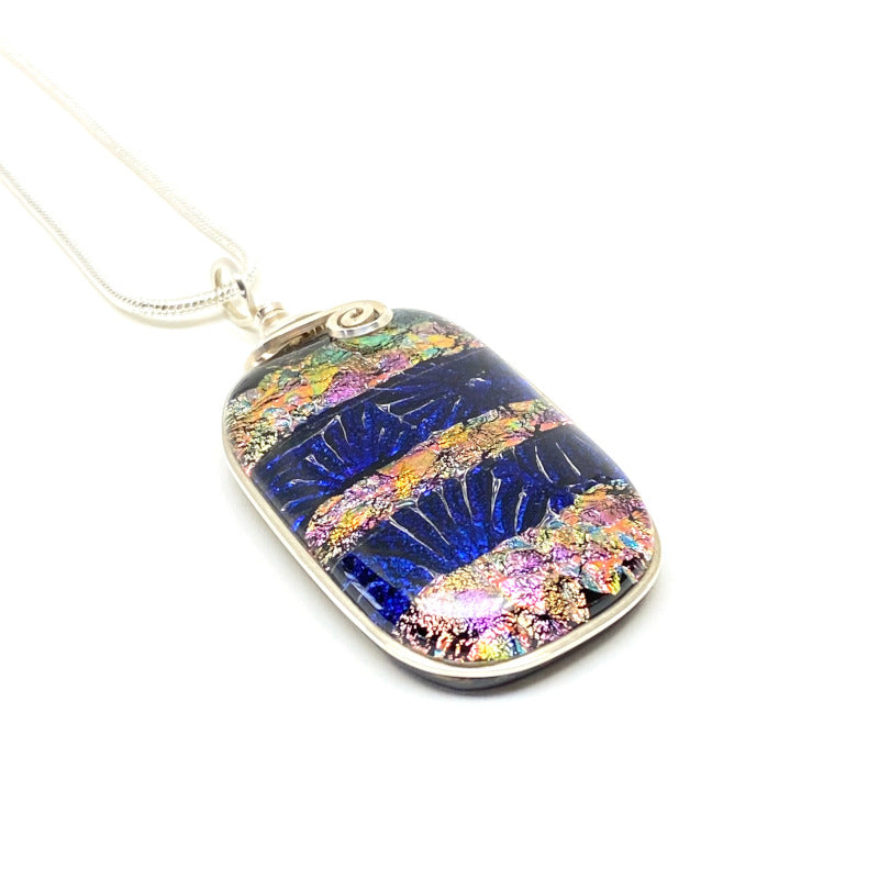 Royal Flourish, Blue and Multi-color Dichroic Glass Necklace