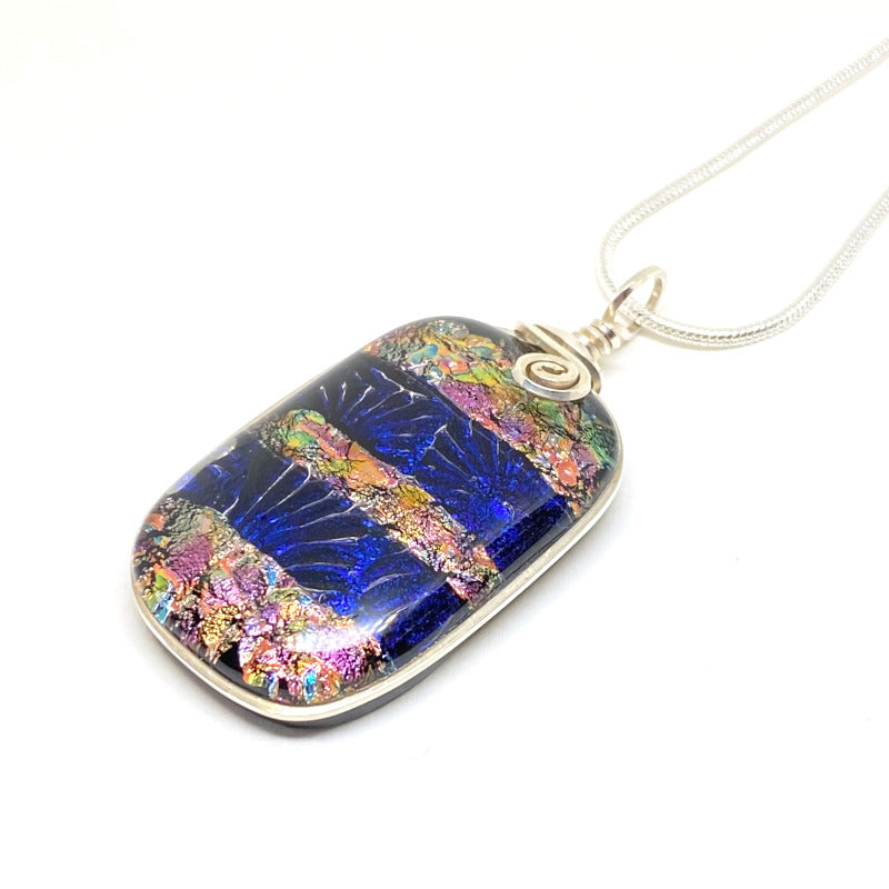 Royal Flourish, Blue and Multi-color Dichroic Glass Necklace