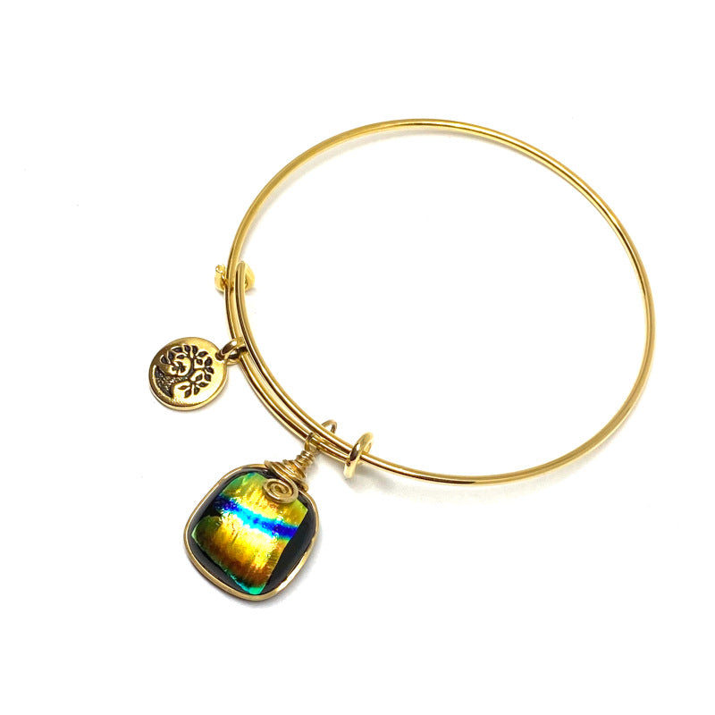 Stripes and Shine, Multi-color Dichroic Glass Bracelet, Gold