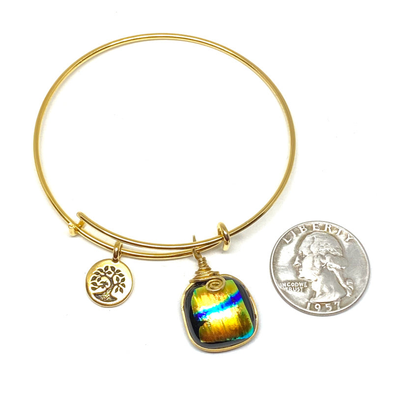 Stripes and Shine, Multi-color Dichroic Glass Bracelet, Gold