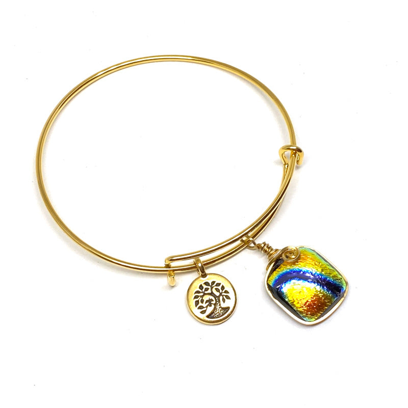 River Dance, Multi-color Dichroic Glass Bracelet, Gold