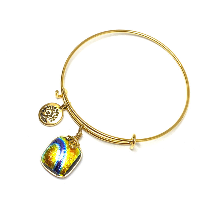 River Dance, Multi-color Dichroic Glass Bracelet, Gold