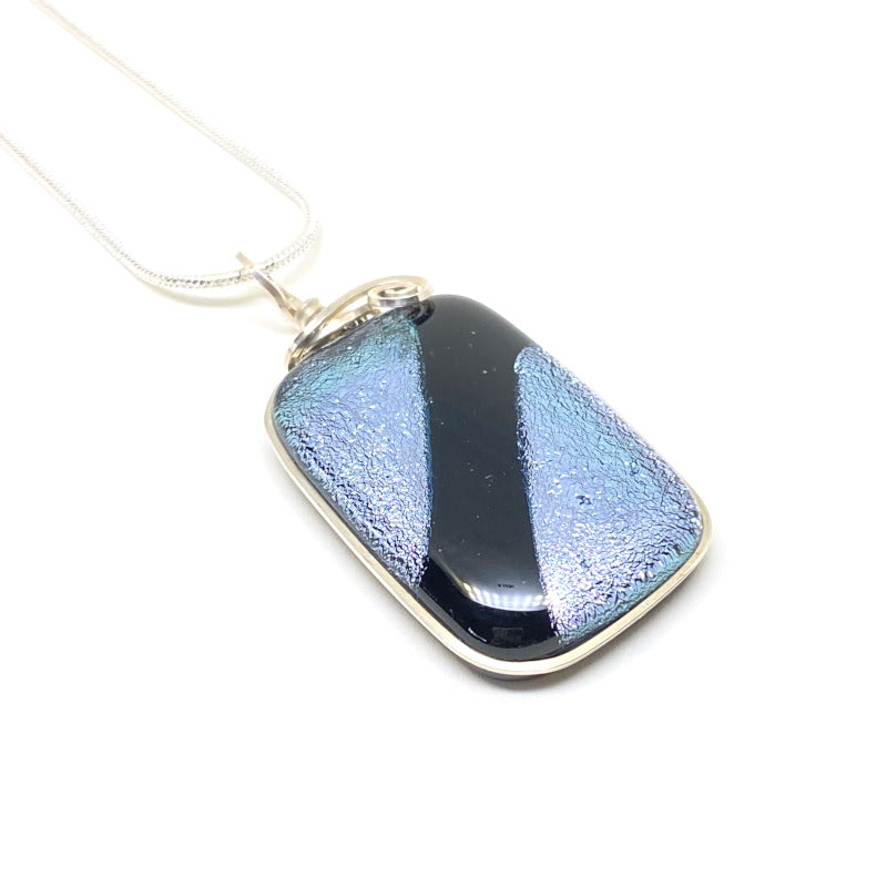Silver Elegance, Silver Black Dichroic Glass Necklace, Silver