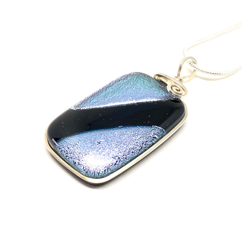Silver Elegance, Silver Black Dichroic Glass Necklace, Silver