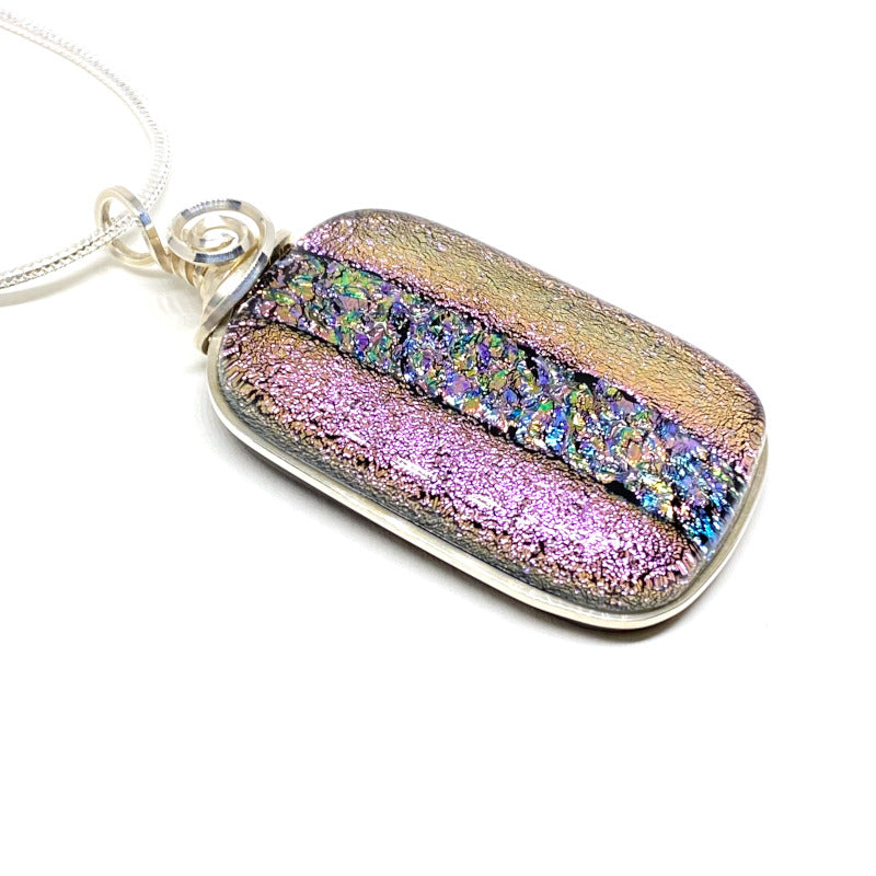 Pixie Dust, Purple Dichroic Glass Necklace, Silver
