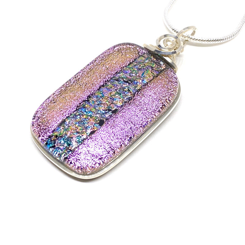 Pixie Dust, Purple Dichroic Glass Necklace, Silver