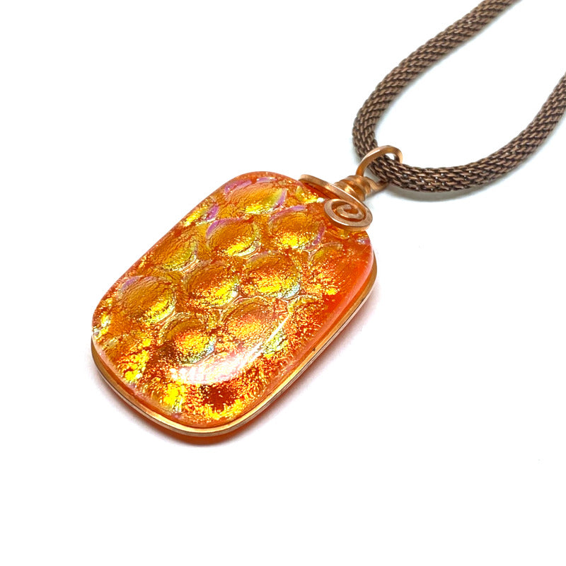 Orange Pop, Dichroic Glass Necklace, Copper
