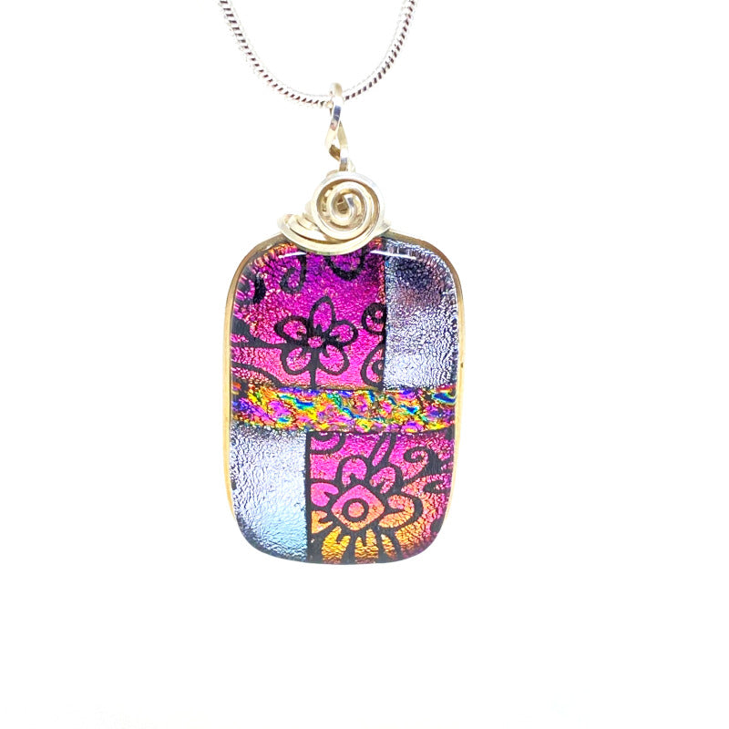 Pretty in Pink, Pink and Silver Dichroic Glass Necklace