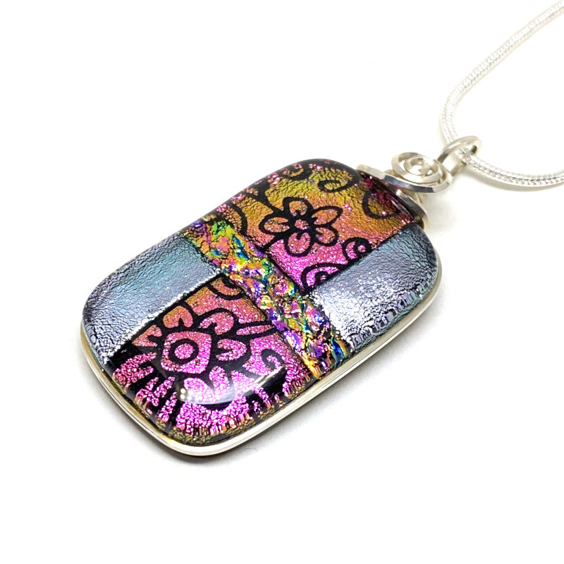 Pretty in Pink, Pink and Silver Dichroic Glass Necklace