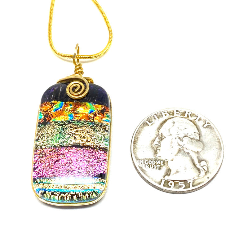 Party Time, Multi-color Dichroic Glass Necklace, Gold
