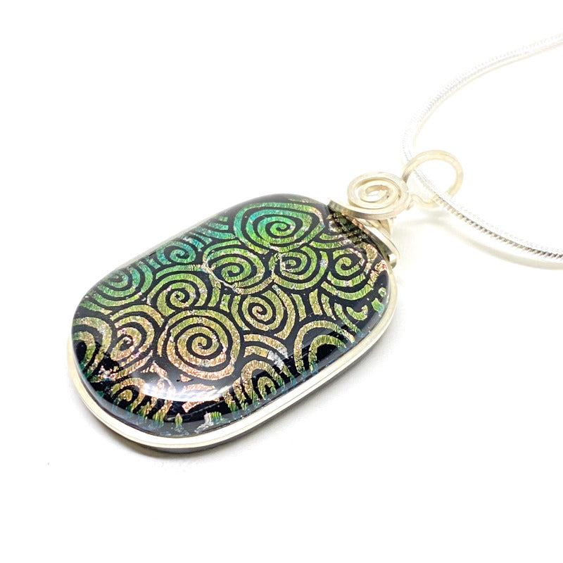 Bubble Gum Color Shift, Pale Pink or Green Dichroic Glass Necklace, Silver