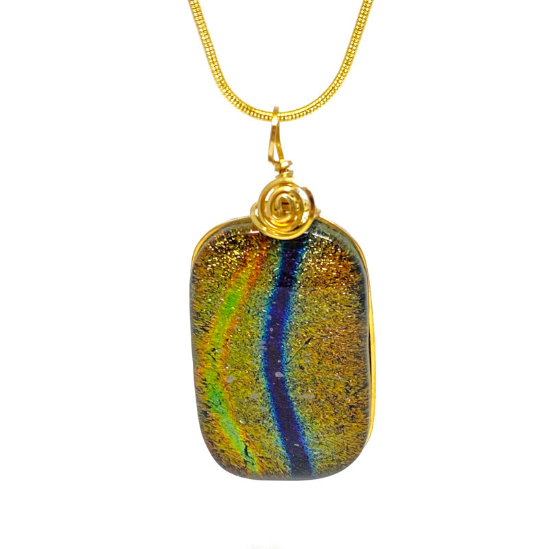 Multi-color Dichroic Glass Necklace, Gold