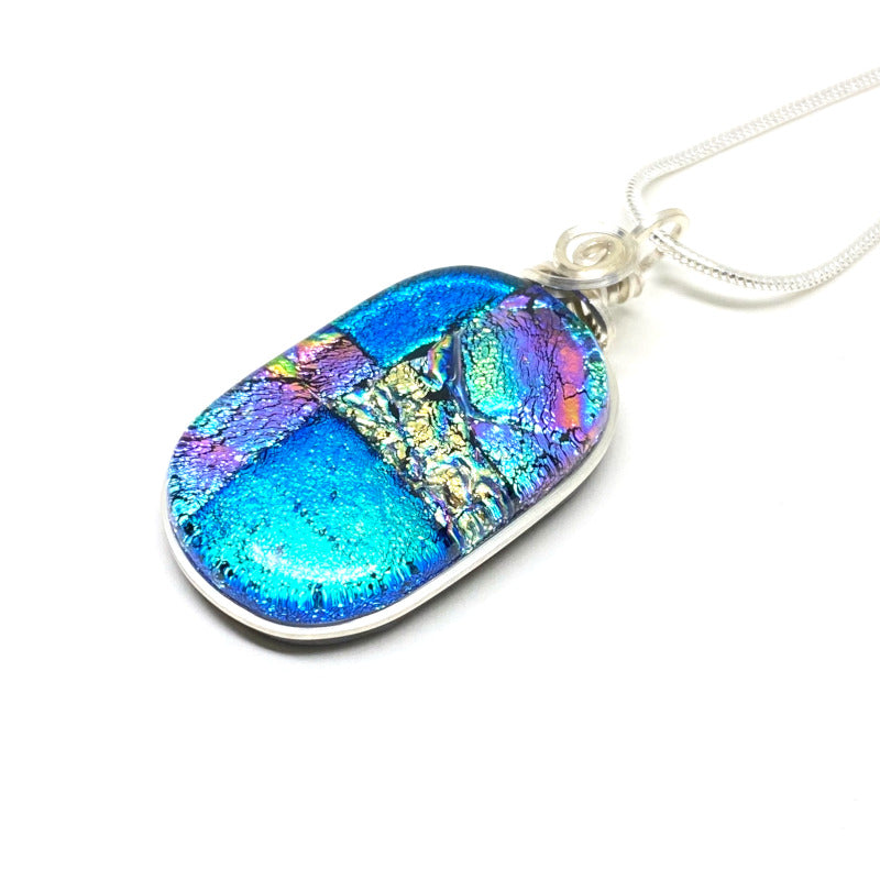 Let's Celebrate!, Blue Dichroic Glass Necklace, Silver