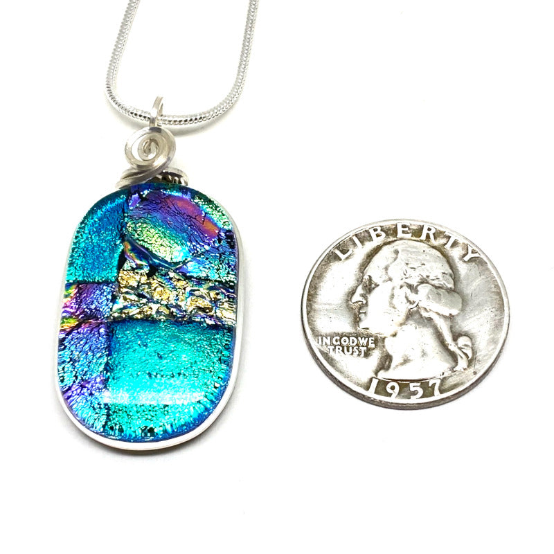 Let's Celebrate!, Blue Dichroic Glass Necklace, Silver