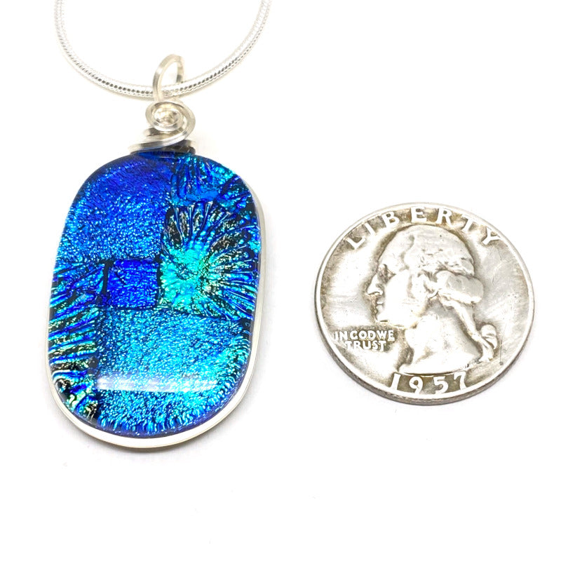 Light Up The Night, Blue Dichroic Glass Necklace, Silver