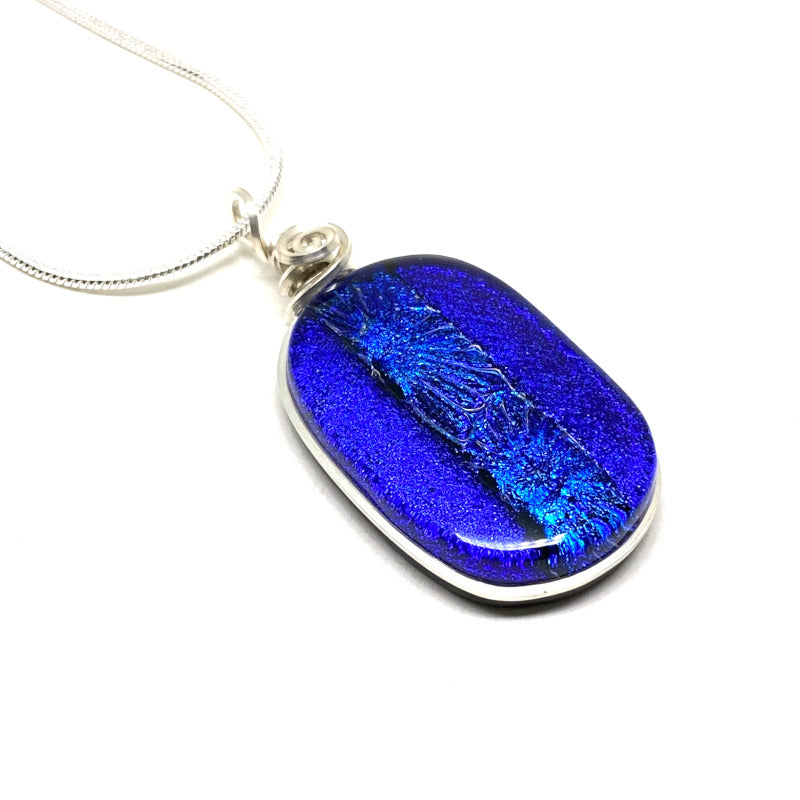 Water Lily, Blue Dichroic Glass Necklace, Silver