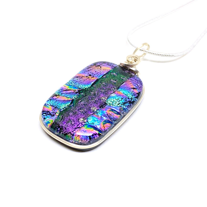 Star Shine, Purple and Multi-color Dichroic Glass Necklace, Silver