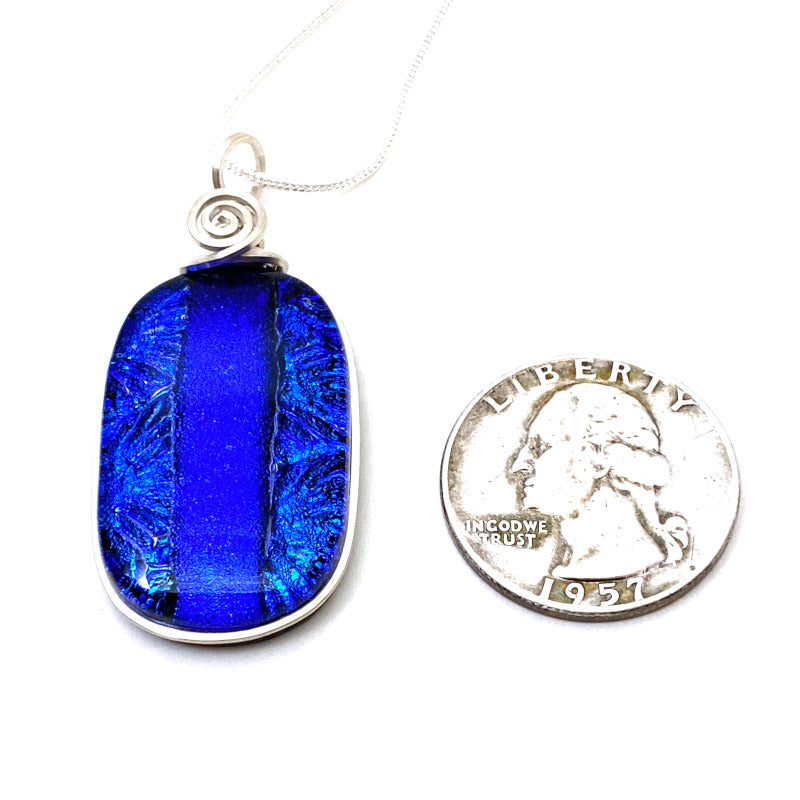 Running Stream, Blue Dichroic Glass Necklace, Silver