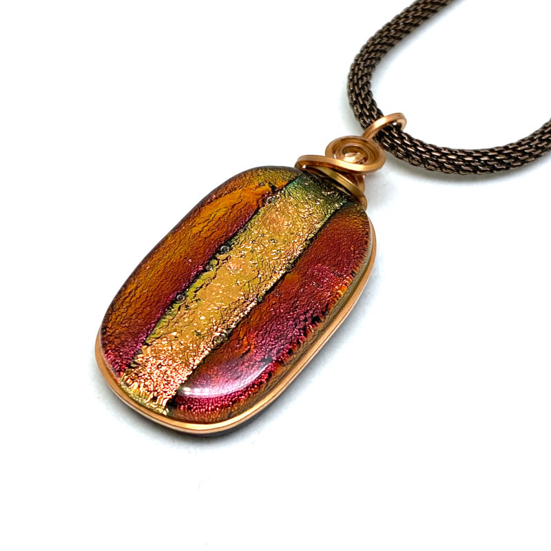 Copper Echoes, Red and Copper Dichroic Glass Necklace