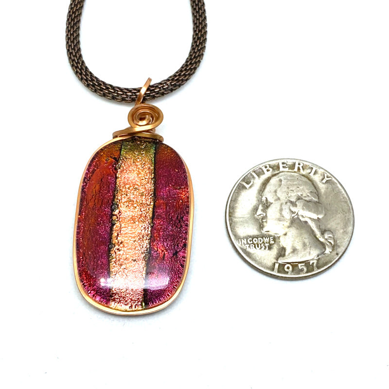 Copper Echoes, Red and Copper Dichroic Glass Necklace